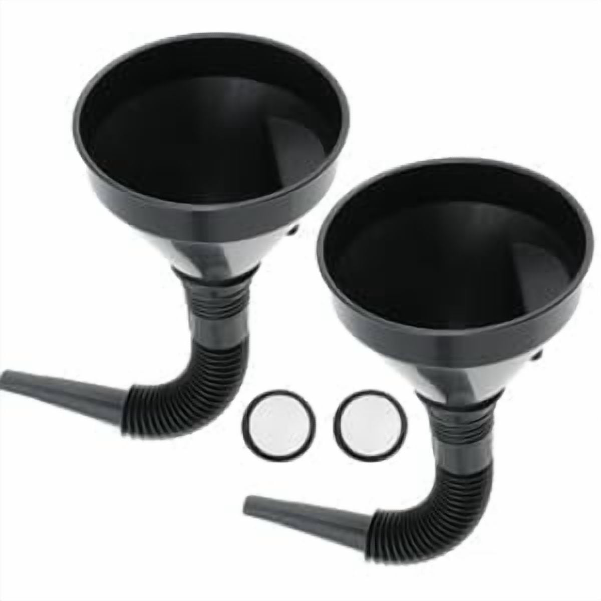 Oil Funnel with Hose and Removable Mesh Filter Wide Mouth for Automotive Use  for Cars and Motorcycles, Engine Oil, Diesel, Kerosene,Gasoline (2pcs x Black)