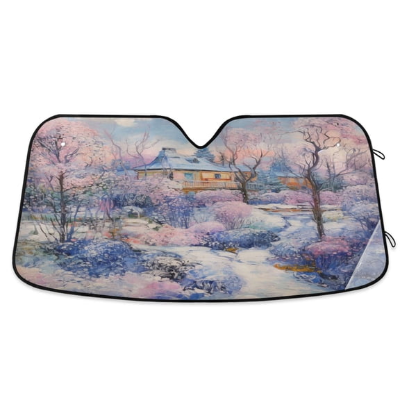Oil House and Snow Scene Car Windshield Sun Shade Foldable Car Front Window Visor Heat and UV Protection 53x23.5