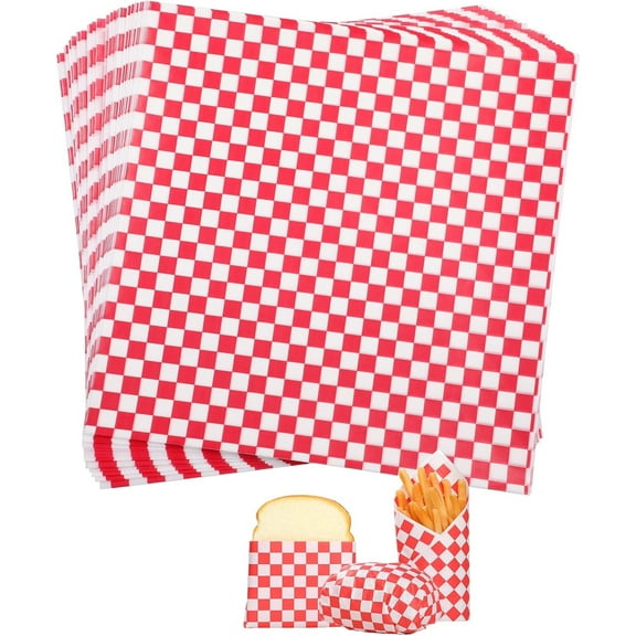 Oil-Insulated Bread Paper,100 Sheets Dry Waxed Deli Paper Sheet,Red&White Checkered Hamburger Wrapping Paper,Rice Ball Sandwich Coated Paper,Disposable Food Placemat Oil-Proof Paper