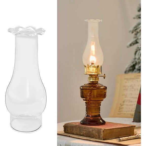 Oil Lamp Chimney Replacement 3 Inch Base x 8 Inch Kerosene Glass Lamp Shade Globe, Clear Glass Oil Lamp Parts, Crimped Top Hurricane Lamps Shade Cover, Glass Chimney Cover for Oil Lamps