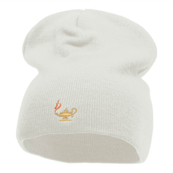 Oil Lamp Embroidered Short Beanie - White OSFM