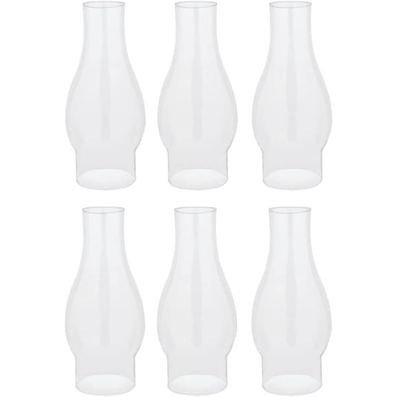 Oil Lamp, Glass, Victorian Hurricane Chimney Lamp Globe Replacement, 8-1/2 Inch Handblown Clear Glass Chimney Lamp Shade with 3 Inch Fitter and 4 Inch Bulge - 6 Pack
