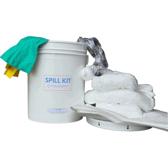 Consolidated Containment Oil-Only Spill Kit - OSHA Compliant Solution for Vehicles, Industrial, Commercial, & Restaurant Use, Emergency Response Oil Cleanup - 5 Gallons