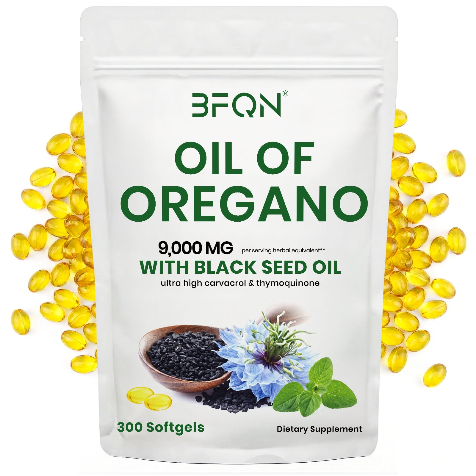 Oil of Oregano with Black Seed Oil, 6000mg Oregano Oil Capsules Organic, of Oregano Supplement Capsules, Natural Antioxidants, Non-GMO, Gluten Free, 300 Softgels