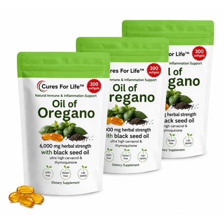 Oil of Oregano Softgels 300 Softgels (Pack of 3) 6000mg High Potency with 165mg Carvacrol & 200mg Black Seed Oil – 2-in-1 Immune Support & Digestive Health – 900 Softgels