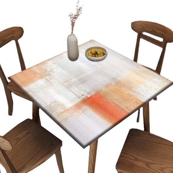 Oil Paint Elastic Edged Square Tablecloth, Orange White Waterproof Wipe Clean Table Cover, Great for Home Kitchen/Parties/Holiday Dinner, Fit for 36'''' x 36''''Square Table