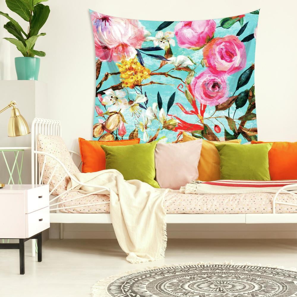 Large Colorful Floral Polyester Wall Tapestry