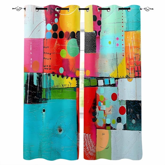 Oil Painted Blackout Curtains for Bedroom/Living Room, Thermal Insulated Kitchen Curtains, Modern Abstract Aesthetics Vintage Grommet Darkening Window Treatment Drapes 52"x63"x2