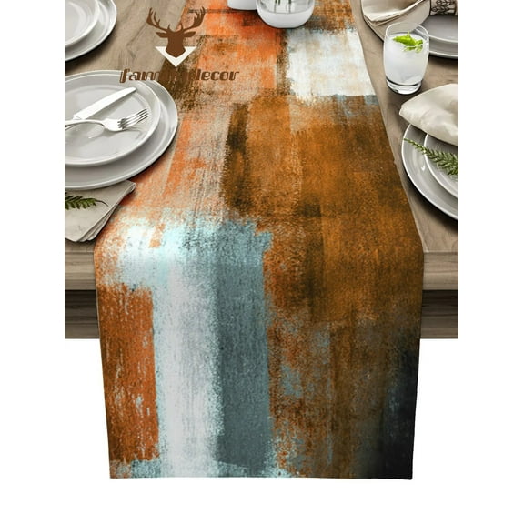 Oil Painting Abstract Geometric Orange Table Runner Home Wedding Table Mat Centerpieces Decoration Party Dining Long Tablecloth