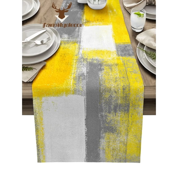Oil Painting Abstract Geometric Yellow Table Runner Home Wedding Table Mat Centerpieces Decoration Party Dining Long Tablecloth