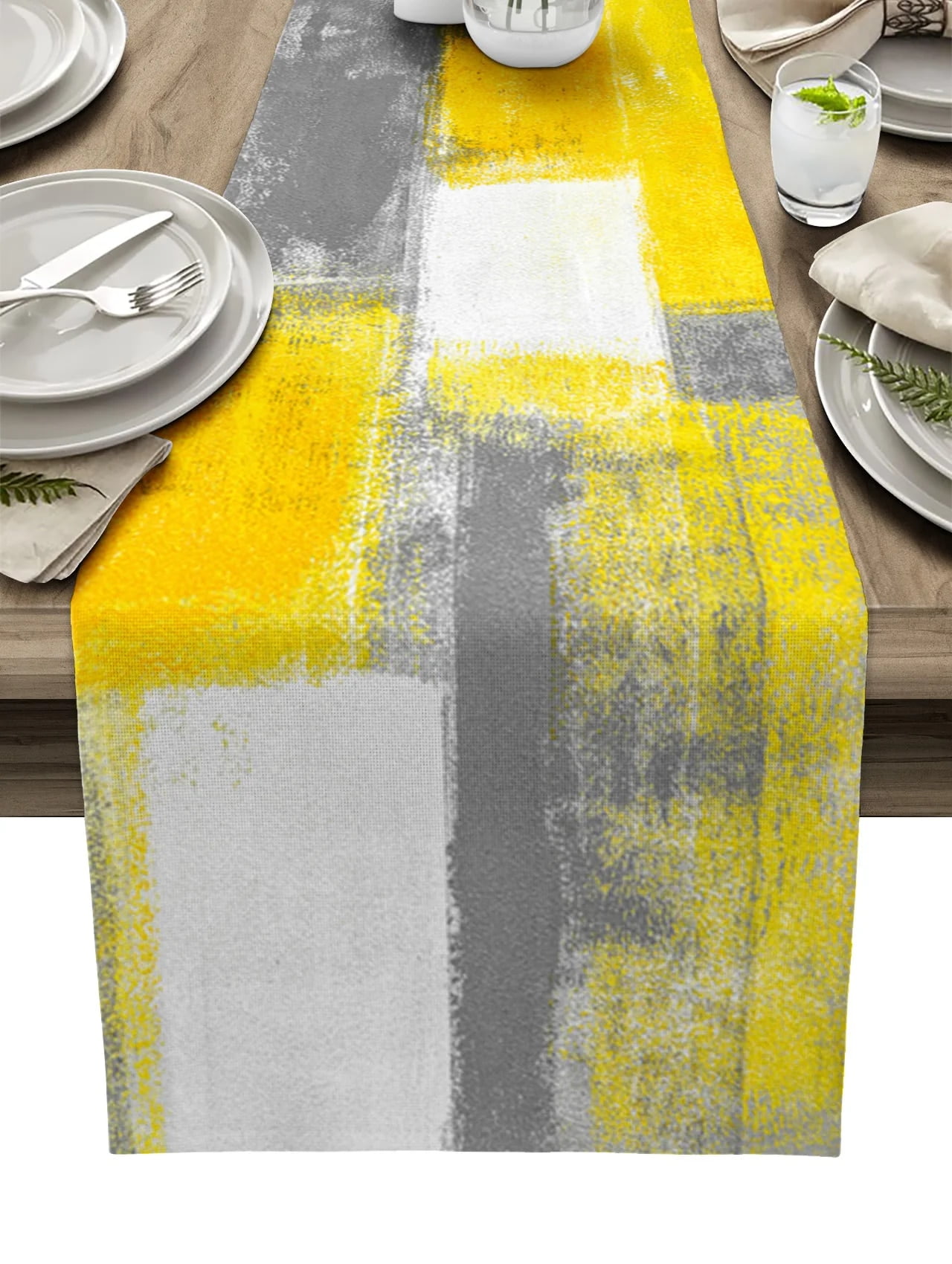 Abstract Table Centerpiece Oil Painting Abstract Geometry Black White Grey Table Runner Home ...