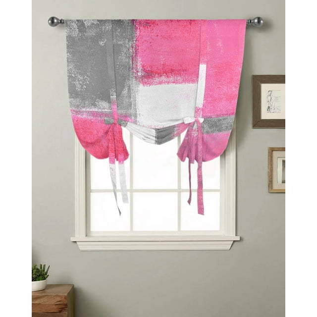 Oil Painting Abstract Texture Pink Kitchen Short Window Curtain Modern