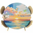 thumbnail image 1 of Oil Painting Beach Round Tablecloth 55-60 Inch Round Fitted Table Cloth with Elastic Edge, Modern Artwork Abstract Sky Waterproof Table Cover Protector for Outdoor Picnic Party Dining, 1 of 6