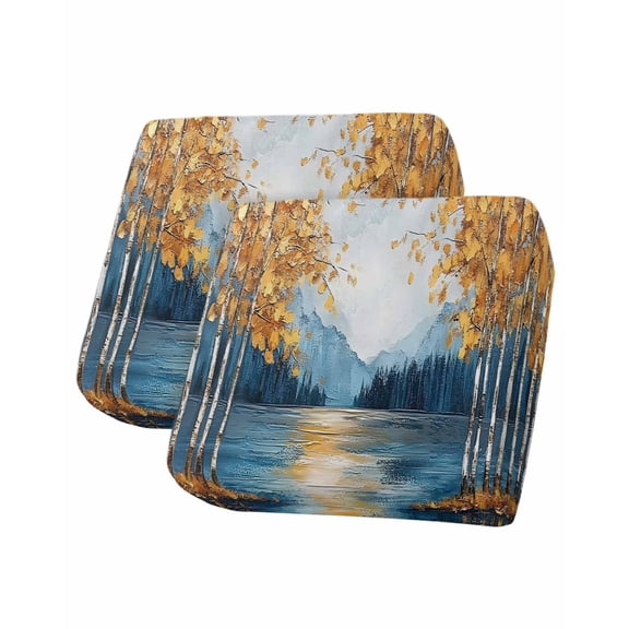 Oil Painting Blue Yellow Sofa Couch Cushion Covers Washable, Removable Stretchable Sectional Couch Covers,Modern Tree Art Hand-painted Slipcovers for L & T Shape Sofa Furniture Protector S Size 2 pcs