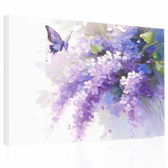 Oil Painting Canvas Print Wall Art, Art Purple Lavender Butterfly Wall Decor Modern Artwork Paintings Pictures for Living Room Framed and Stretched Ready to Hang, 24" x 32"