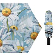 Oil Painting Daisies All Weather Umbrella Triple Folding Parasol 6 Ribs UV Protection Portable