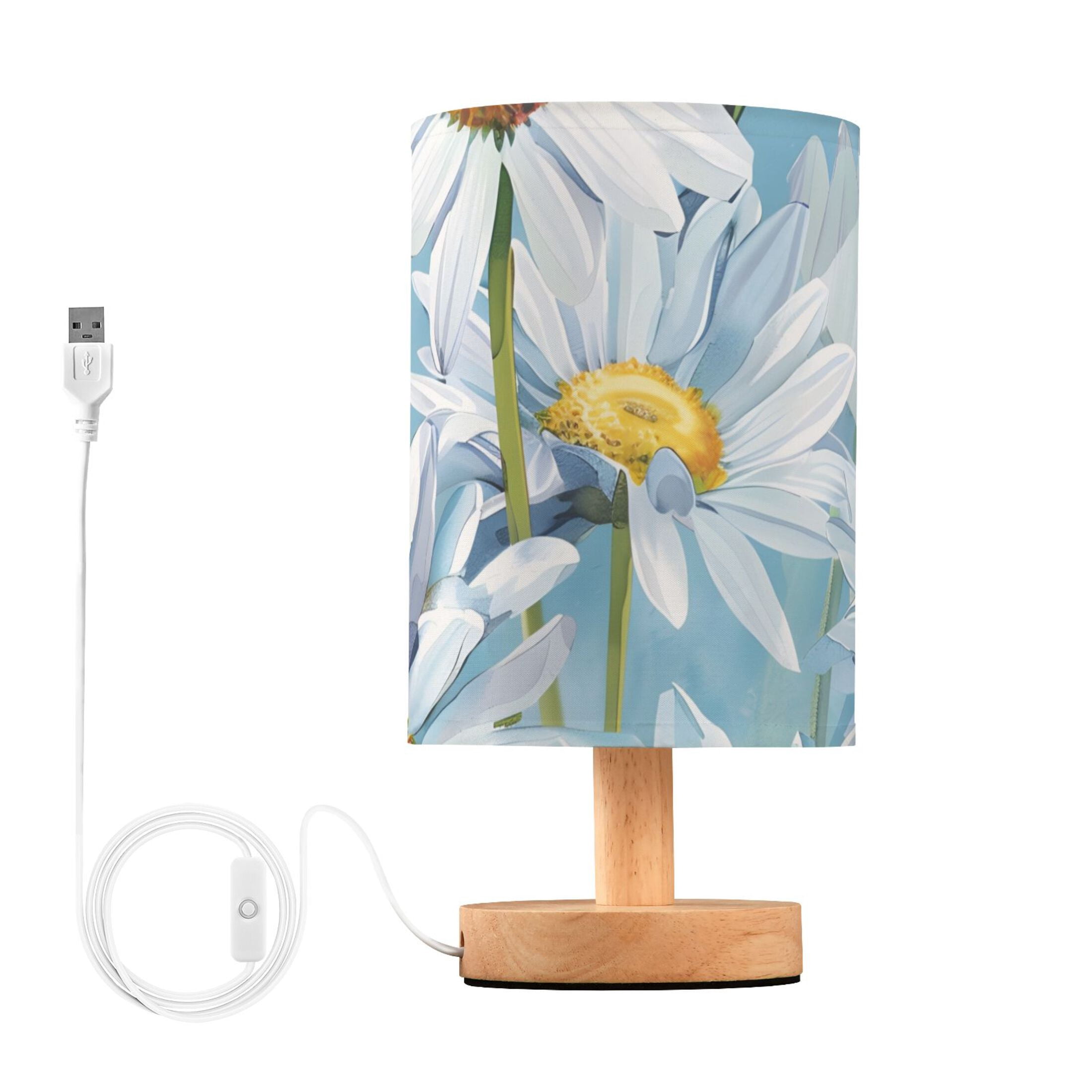 Oil Painting Daisies Table Lamp with USB Port LED Warm Light Lamp Night Light Home Decor