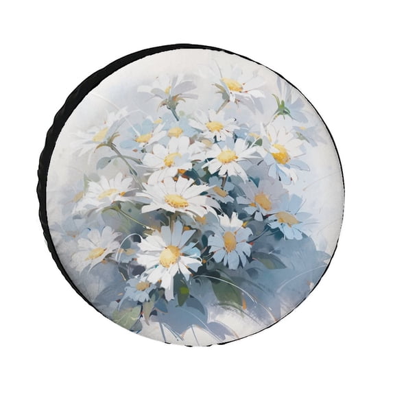 Oil Painting Daisy Flowers Camper Spare Tire Cover Naive Daisy Flowers Waterproof Sun Protection Universal for Trailer SUV Truck Camper Travel 13inch Waterproof Dust-Proof Universal