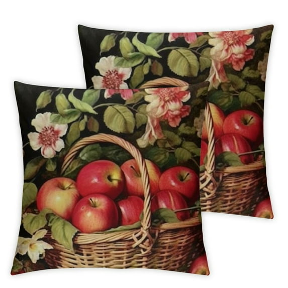 Oil Painting Decorative Pillow Covers Vintage Basket Apples Trees Lettering Pattern Square Pillowcase Decoration Home Sofa Cushion Cover " (Basket Apples)