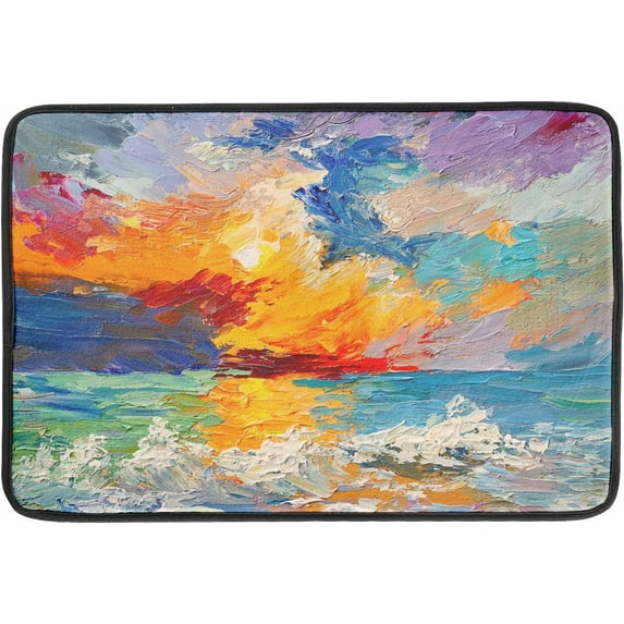 Oil Painting Dish Drying Mat for Kitchen Counter Decor 18x24 Inch Absorbent Reversible Dish Mat Microfiber Drying Pad for Coffee Bar