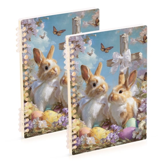 Oil Painting Easter Rabbits Ahead Cross Notebook Detachable Coil Notebook Diary Plan Book A5 Size 60 Pages 1 Pack