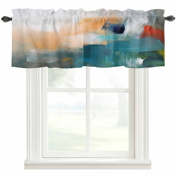 Oil Painting Farmhouse Short Window Curtain Valances, Colorful Modern Abstract Graffiti Art Rod Pocket Kitchen Valances for Living Room Bedroom Bathroom Cafe 42" x 18"