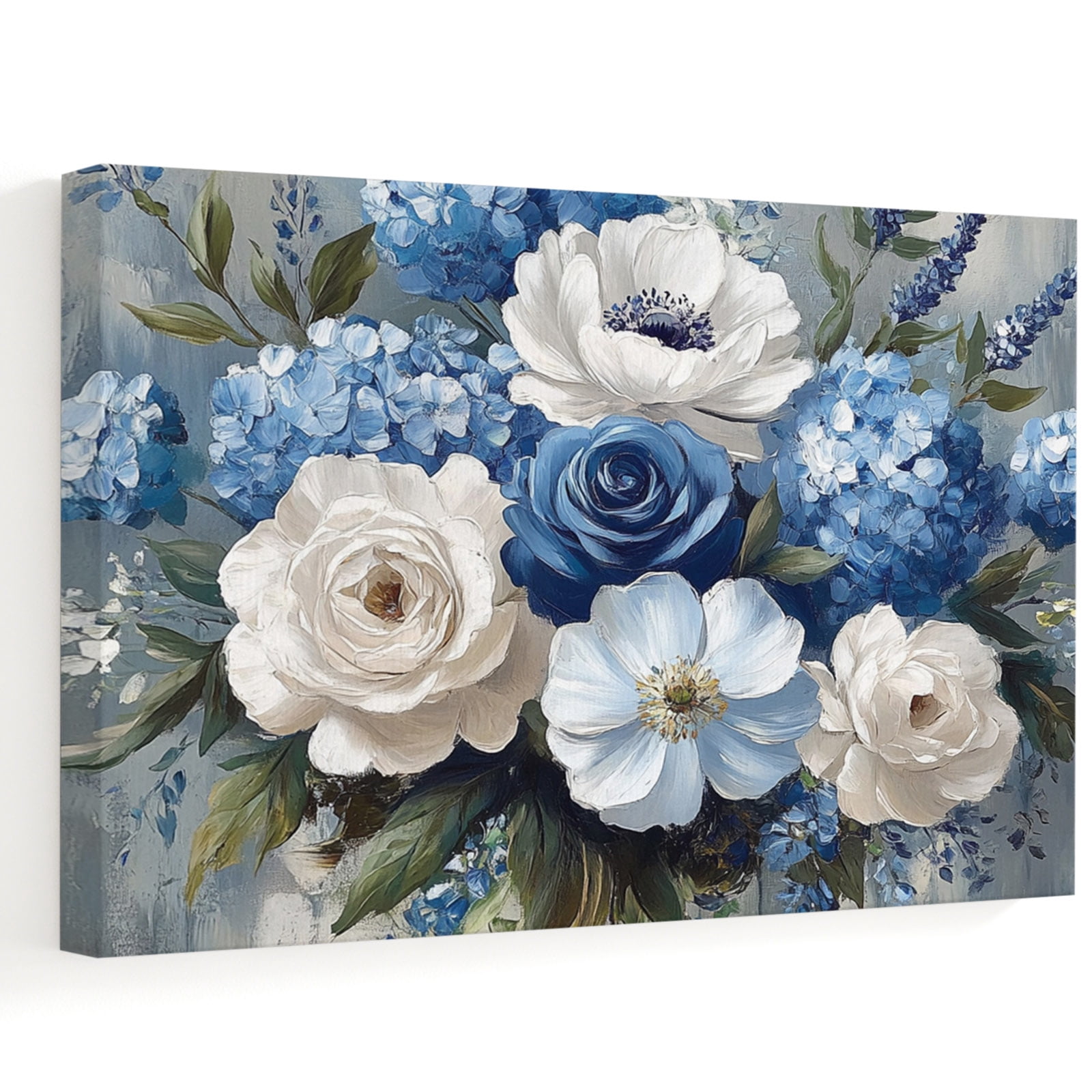 Oil Painting Floral Canvas Wall Art 24" x 18" Blue White Hydrangeas ...