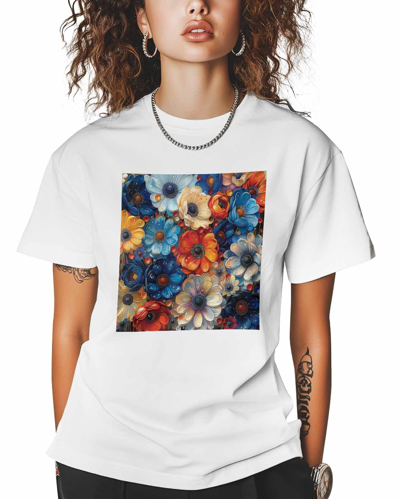 Oil Painting Floral T Shirts for Women Short Sleeve Cotton