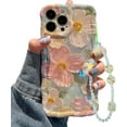 thumbnail image 1 of Oil Painting Flower Compatible with iPhone 15 Pro Max Case, with Bracelet Chain, Colorful Retro Floral Cute Curly Wave Frame Women Girls Cover for Apple 15 Pro Max (Green), 1 of 11