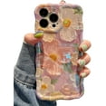 thumbnail image 1 of Oil Painting Flower Compatible with iPhone 11 Case, Colorful Retro Floral Cute Curly Wave Frame Women Girls Cover for Apple 11 (Pink), 1 of 12