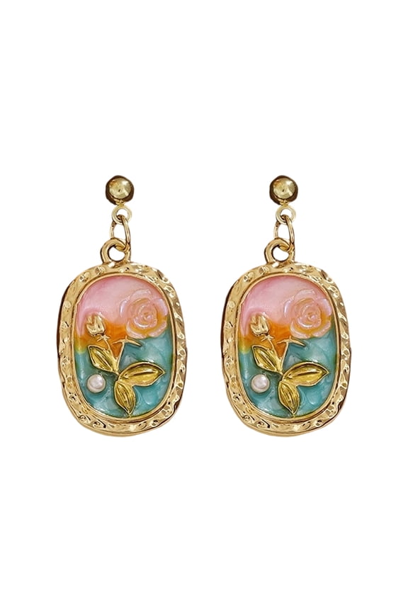 Oil Painting Flower Ear Studs Ear Accessories Alloy Texture Women Pendiente Simple Earring Suitable for Everyday Wear