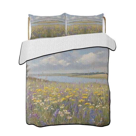 Oil Painting Flowers Plant Quilts Bedding Set California King Country ...