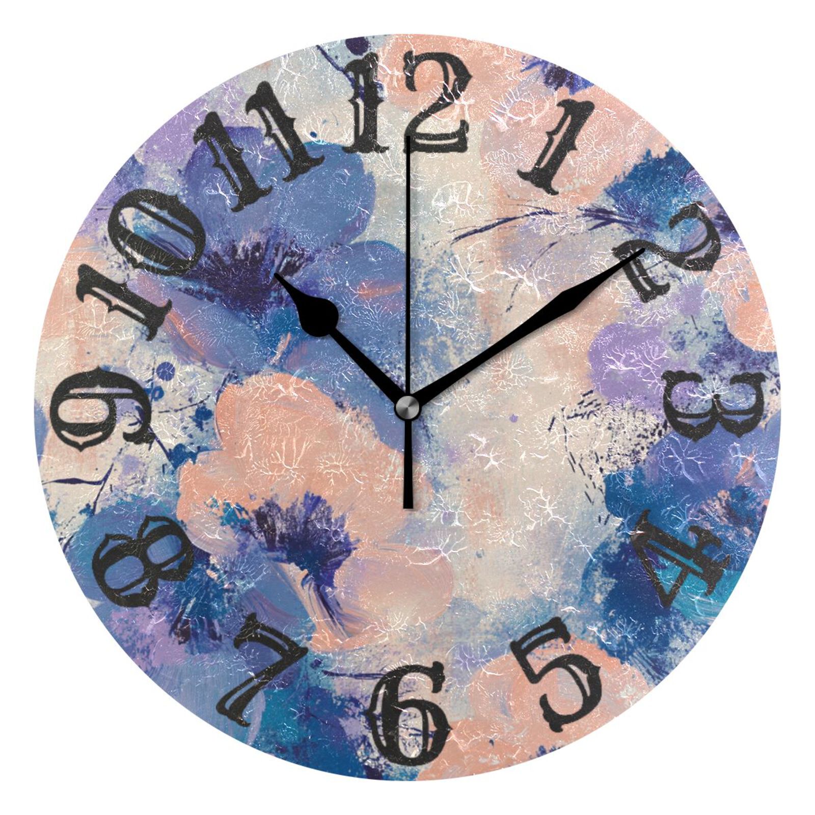 Oil Painting Flowers Wall Clock 10 inch Non-Ticking Easy to Read ...