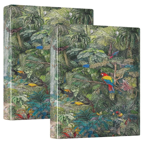 Oil Painting Forest 12.4x10.6in PVC Round Ring Binders, 2-Pack, D-Ring 3-Hole, Metal Clip