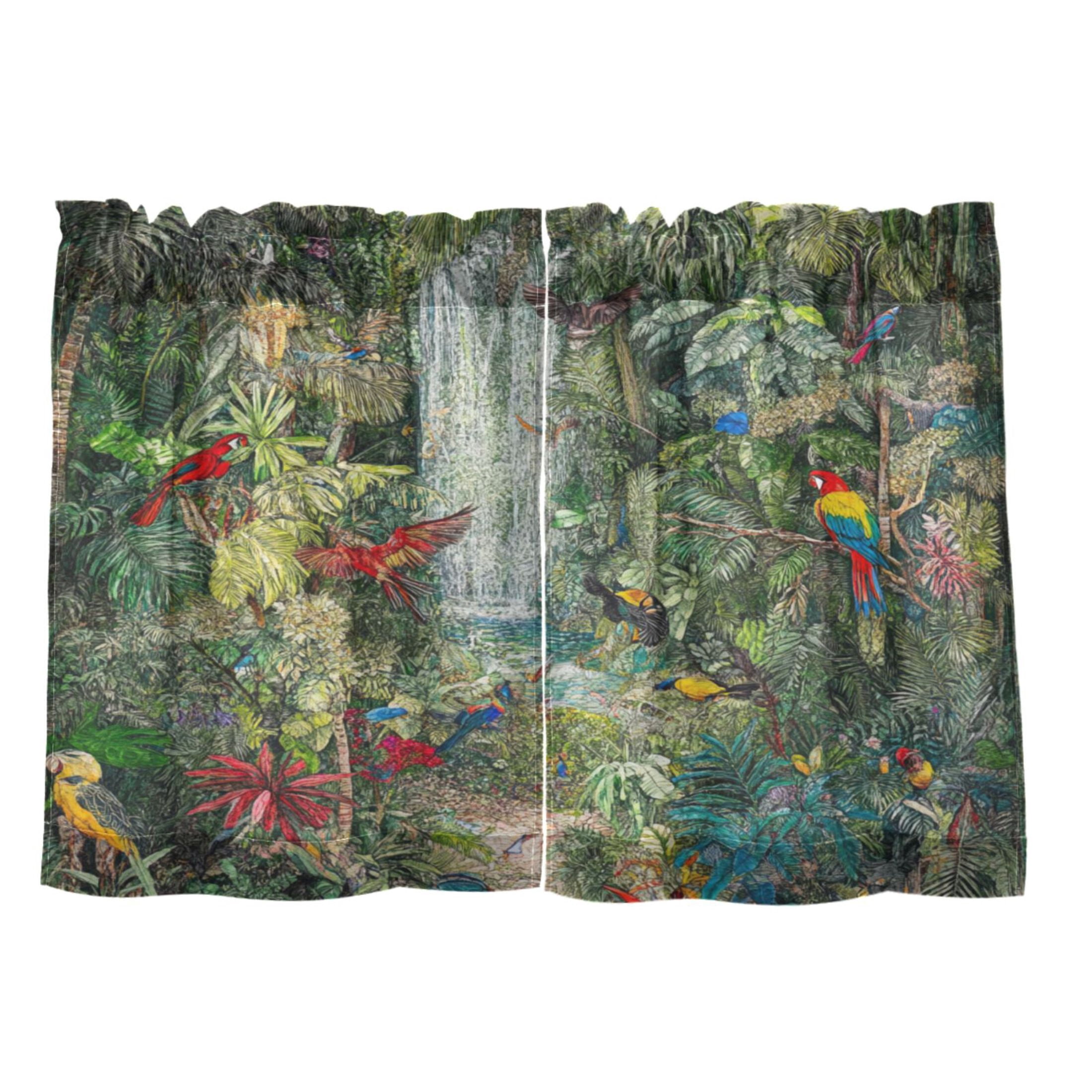 Oil Painting Forest 27"x36" Linen Look Cafe Curtain Set with Privacy and UV Protection