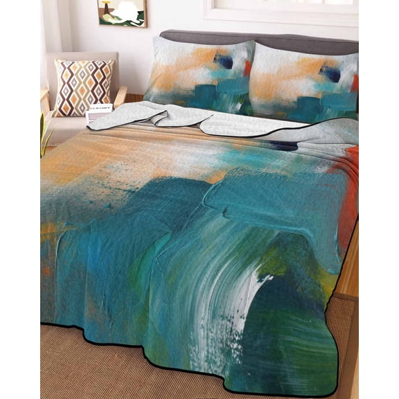 Oil Painting Full Size Down Alternative Comforter, Lightweight Comforter Quilt Bedding Set with Pillow Shams Colorful Modern Abstract Graffiti Art All Seasons Bed Comforter Duvet Insert 78"x90"