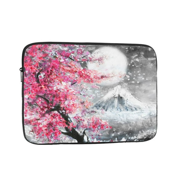 Oil Painting Landscape of Cherry Blossoms and Mountains 17 inch Portable Laptop Sleeve Compatible with MacBook Air Notebook Computer Case for Men Women College School Students