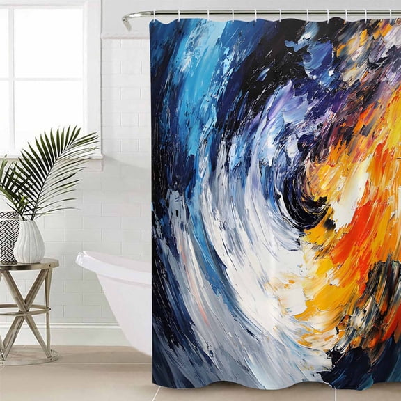 Oil Painting Long Shower Curtain Set, Waterproof Shower Curtains for Bathroom, Modern Abstract Colorful Smear Aesthetic Washable Fabric Cloth Bath Curtain for Bathtub with Hooks 72x84 Inches