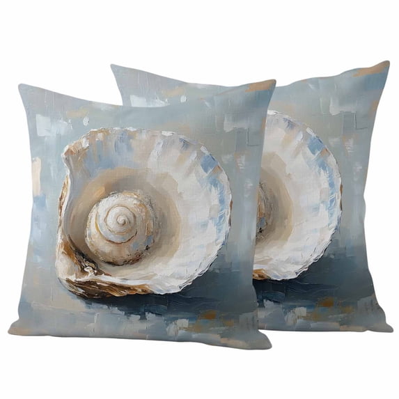 Oil Painting Outdoor Waterproof Pillow Covers, Modern Abstract Coastal Seashells Simple Decorative Square Throw Pillowcase Sofa Cushion Sham for Patio/Couch/Chair, 20"x20" 2 Pack