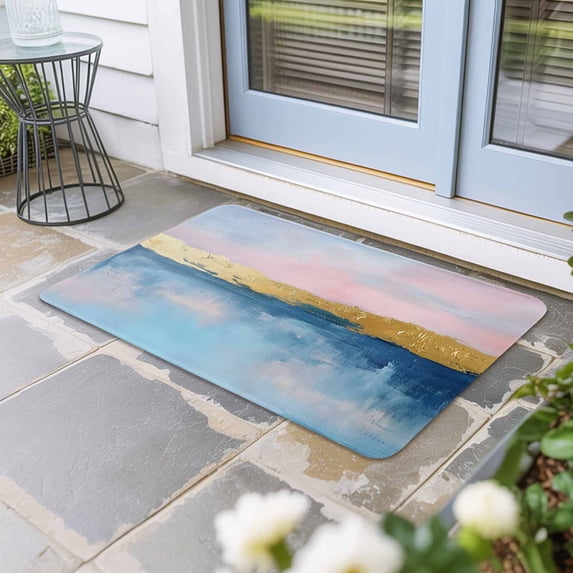 Oil Painting Pink Blue Door Mat Indoor Outdoor, Artwork Abstract Modern Non Slip Welcome Mat with Rubber Backing, Absorbent Fabric Front Door Mats Entryway Rug for Home Patio Entrance 18"x30"