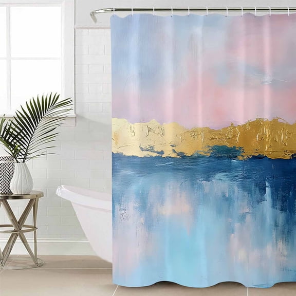 Oil Painting Pink Blue Extra Long Shower Curtain Set, Waterproof Shower Curtains for Bathroom, Artwork Abstract Modern Washable Fabric Cloth Bath Curtain for Bathtub with Hooks 72x96 Inches