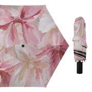 Oil Painting Pink Bows All Weather Umbrella Triple Folding Parasol 6 Ribs UV Protection Portable