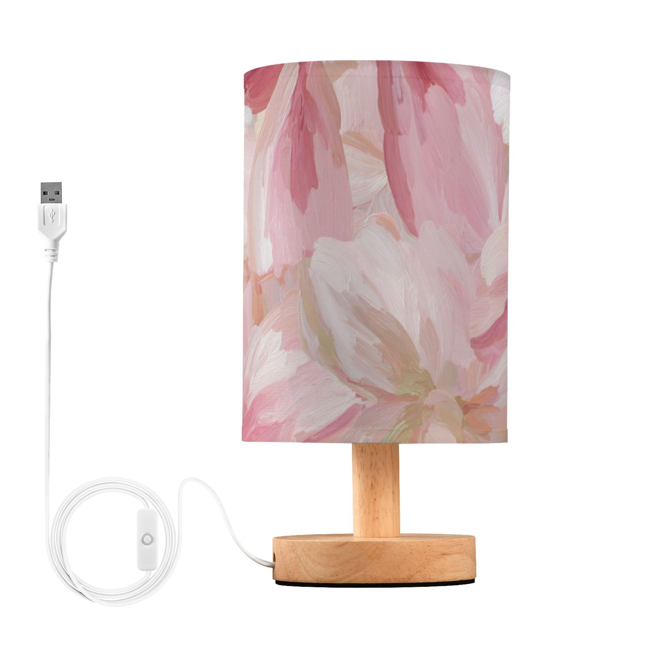 Oil Painting Pink Bows Table Lamp with USB Port LED Warm Light Lamp Night Light Home Decor