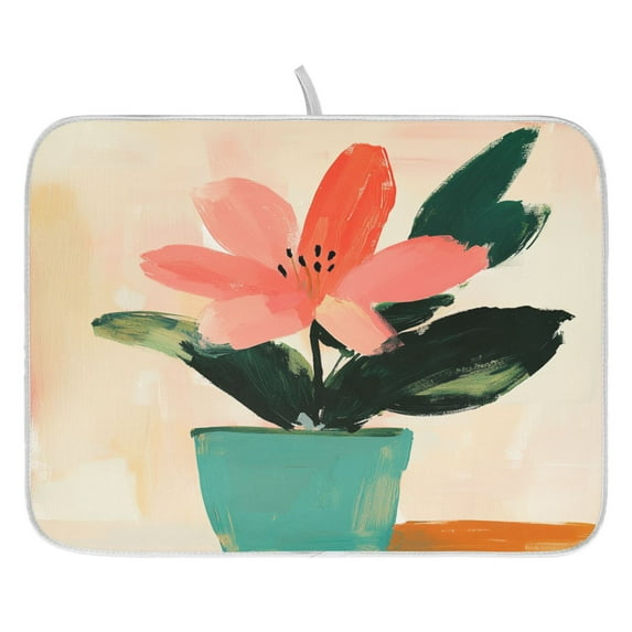 Oil Painting Red Flower Dish Drying Mat for Kitchen, Quick Drying Absorbent Soft Durable 18 x 24"