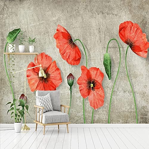 Oil Painting Red Poppies Flowers Wallpaper 3D Mural, Modern Art ...