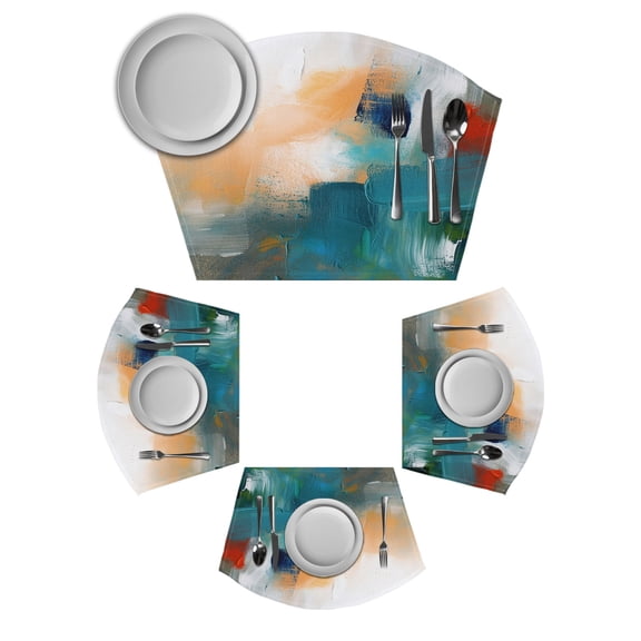 Oil Painting Round Table Placemats Set of 2 Wedge Placemats, Colorful Modern Abstract Graffiti Art Place Mats for Dining Table Set Washable Mats Kitchen Decor for Indoor Outdoor Wipe Clean