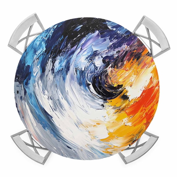 Oil Painting Round Tablecloth for 45-54 Inch Tables,Fitted Table Cover with Elastic Edge,Modern Abstract Colorful Smear Aesthetic Waterproof Outdoor Table Cloth Protector for Patio Garden Dinner