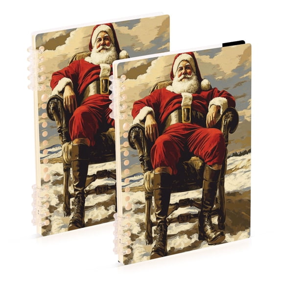 Oil Painting Santa Claus 2-Piece A5 PP Notebooks, Adjustable Rings, 80g Paper, Diary Set