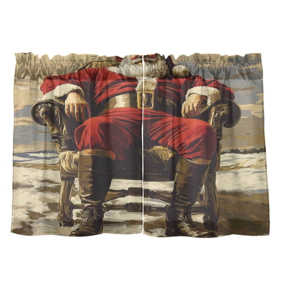 Oil Painting Santa Claus 27"x24" Linen Look Cafe Curtain Set with Privacy and UV Protection