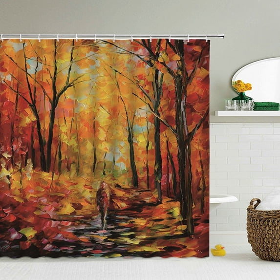 Oil Painting Scenery Shower Curtains Forest Bathroom Curtains Waterproof 3d Printing Decoration Polyester Fabric Bath Screen Mat